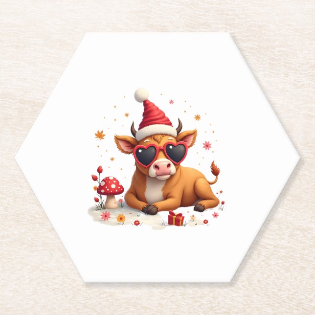 Dessous-de-verre En Papier Fall Highland Cow Pumpkin Bow Christmas Girls Kids (Devant)