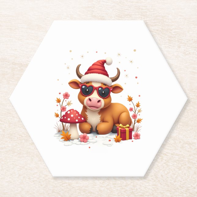 Dessous-de-verre En Papier Fall Highland Cow Pumpkin Bow Christmas Girls Kids (Devant)