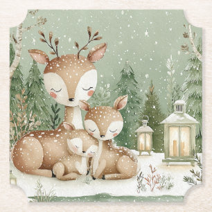 Dessous-de-verre En Papier Famille de cerfs de la forêt boisée