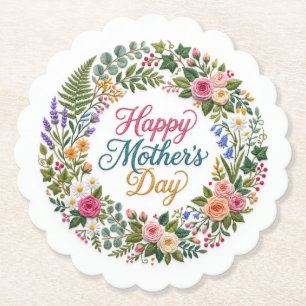 Dessous-de-verre En Papier Fausse broderie florale Joyeuse fête des mères