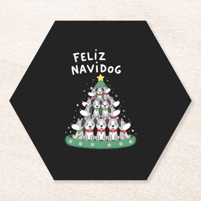Dessous-de-verre En Papier Feliz Navidog Christmas Dog T-Shirt, Funny Cute Xm (Devant)