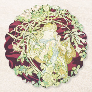 Dessous-de-verre En Papier Femme à marguerite - Mucha daisy textile repro