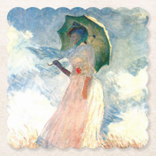 Dessous-de-verre En Papier Femme Monet avec un parasol face à gauche