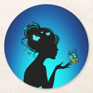 Dessous-de-verre En Papier Femme papillons bleues