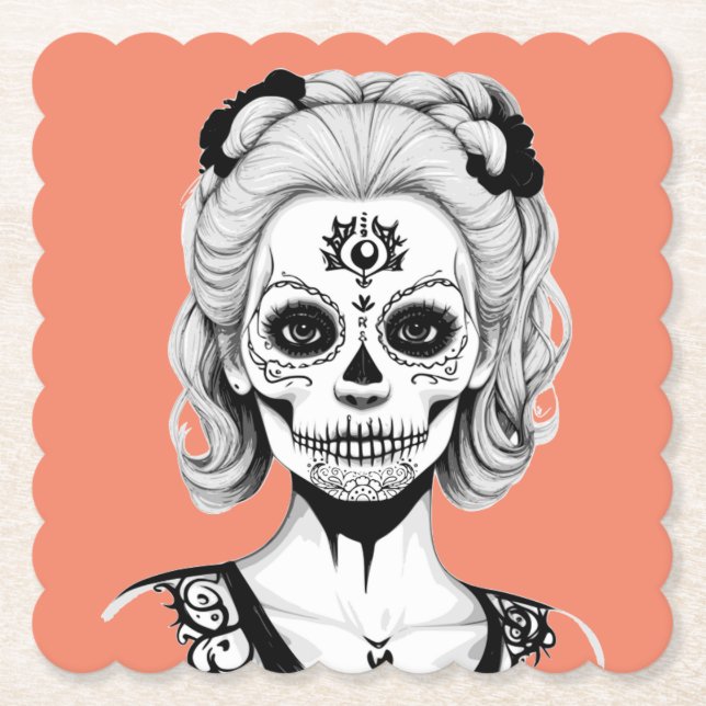 DESSOUS-DE-VERRE EN PAPIER FEMME SKULLHEAD (Devant)