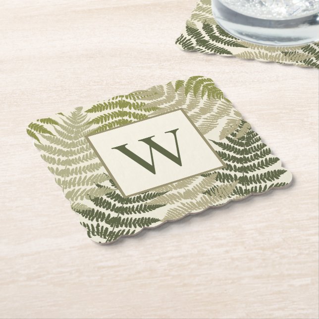 Dessous-de-verre En Papier Ferns Pattern Custom Monogram  (Incliné)