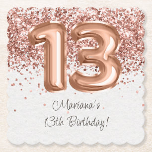 Dessous-de-verre En Papier Fête d'anniversaire 13 ans Rose Gold