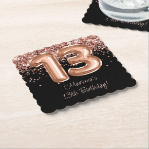Dessous-de-verre En Papier Fête d'anniversaire 13 ans Rose Gold Black