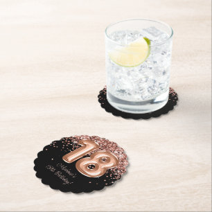 Dessous-de-verre En Papier Fête d'anniversaire 18 ans Rose Gold Black