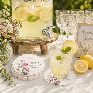 Dessous-de-verre En Papier Fête d'anniversaire 50 ans Fleur sauvage