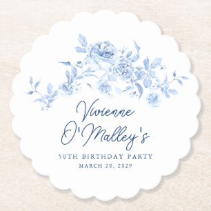 Dessous-de-verre En Papier Fête d'anniversaire 50 ans Fleurs de rose bleue pe
