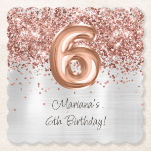 Dessous-de-verre En Papier Fête d'anniversaire 6 ans Rose Gold Argent