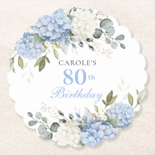 Dessous-de-verre En Papier Fête d'anniversaire 80 ans Hydrangea Bleu Floral V