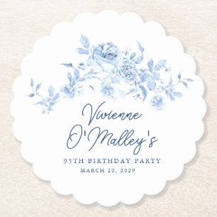 Dessous-de-verre En Papier Fête d'anniversaire 95 ans Rose bleue Floral Perso