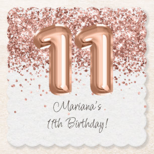Dessous-de-verre En Papier Fête d'anniversaire de 11 ans Rose Gold