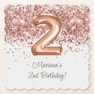 Dessous-de-verre En Papier Fête d'anniversaire de 2 ans Rose Gold
