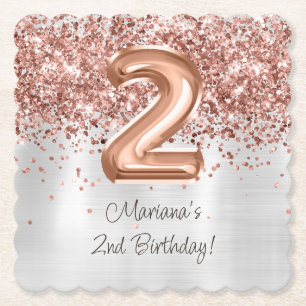 Dessous-de-verre En Papier Fête d'anniversaire de 2 ans Rose Gold Argent