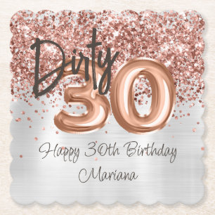 Dessous-de-verre En Papier Fête d'anniversaire de 30 ans Rose Gold Argent