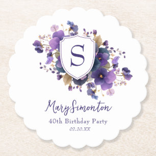 Dessous-de-verre En Papier Fête d'anniversaire de 40 ans Blason Monogramme Cl