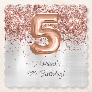 Dessous-de-verre En Papier Fête d'anniversaire de 5 ans Rose Gold Argent