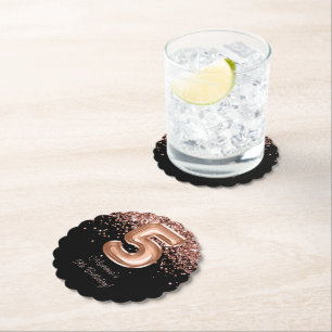 Dessous-de-verre En Papier Fête d'anniversaire de 5 ans Rose Gold Black