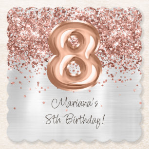 Dessous-de-verre En Papier Fête d'anniversaire de 8 ans Rose Gold Argent