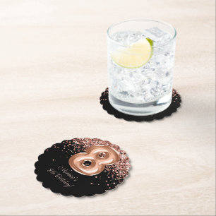 Dessous-de-verre En Papier Fête d'anniversaire de 8 ans Rose Gold Black