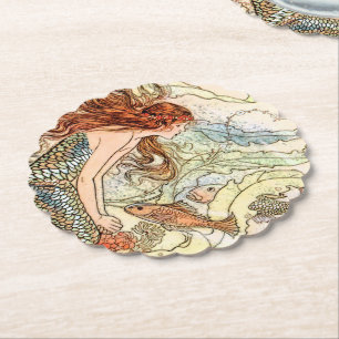 Dessous-de-verre En Papier Fête d'anniversaire de sirène adorable corail bleu