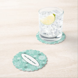 Dessous-de-verre En Papier Fête d'anniversaire flocon de neige turquoise-bleu