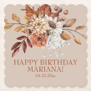 Dessous-de-verre En Papier Fête d'anniversaire Floral Aquarelle Automne sur T