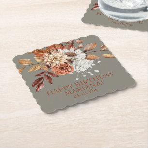 Dessous-de-verre En Papier Fête d'anniversaire Floral d'Automne sur Gris