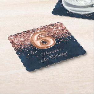 Dessous-de-verre En Papier Fête d'anniversaire Rose Gold Navy Blue 6 ans