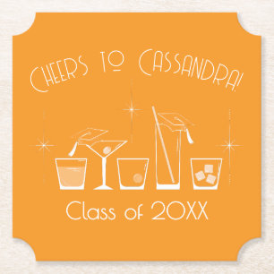 Dessous-de-verre En Papier Fête de fin d'études à chapeau et cocktail Orange