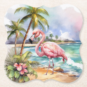 Dessous-de-verre En Papier Fête de flamant rose de plage mignonne