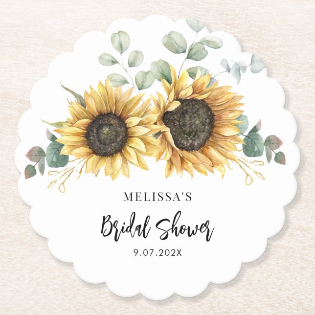 Dessous-de-verre En Papier Fête de mariage avec tournesol floral (Devant)
