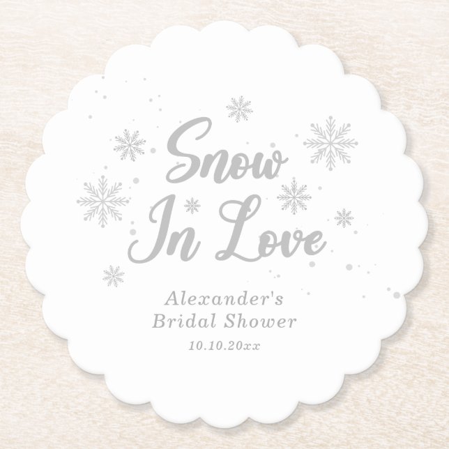 Dessous-de-verre En Papier Fête de mariage Blanc hiver neige dans l'amour (Devant)