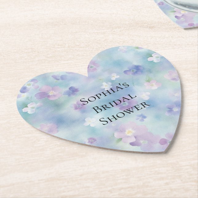 Dessous-de-verre En Papier Fête de mariage Fleurs Blanches Violettes Romantiq (Incliné)