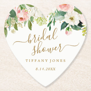 Dessous-de-verre En Papier Fête de mariage Floral Blush Gold Pink Confetti