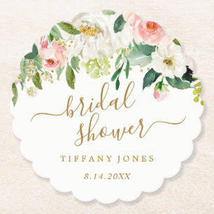 Dessous-de-verre En Papier Fête de mariage Floral Blush Gold Pink Confetti