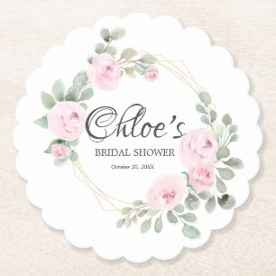 Dessous-de-verre En Papier Fête de mariage floral rose et eucalyptus