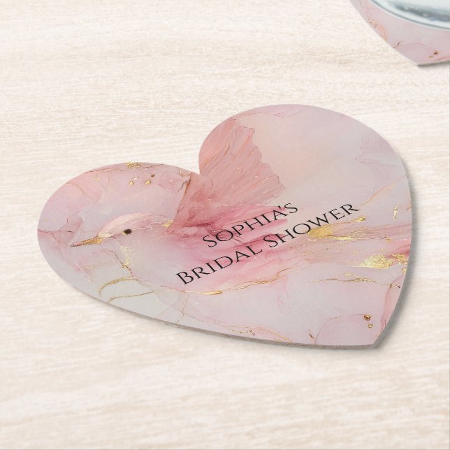 Dessous-de-verre En Papier Fête de mariage oiseaux rose blush doré Mariage (Incliné)