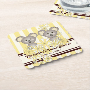 Dessous-de-verre En Papier Fête de naissance de jumeaux Koala jaune / Anniver