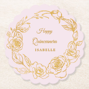 Dessous-de-verre En Papier Fête de Quinceañera Rose Gold Rose Blush Rose
