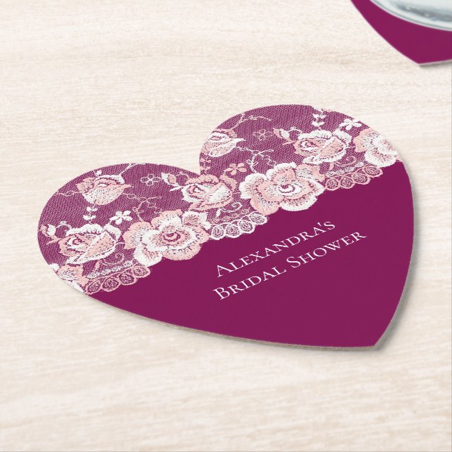 Dessous-de-verre En Papier Fête des mariées de dentelle rose (Incliné)