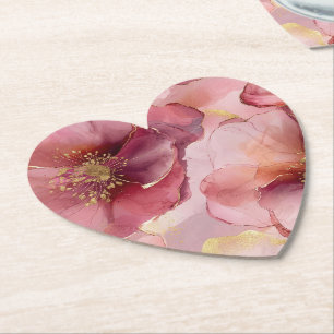 Dessous-de-verre En Papier Fête des mariées florale dorée rose bordeaux