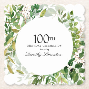 Dessous-de-verre En Papier Fête du 100e anniversaire Moderne Botanique Verte
