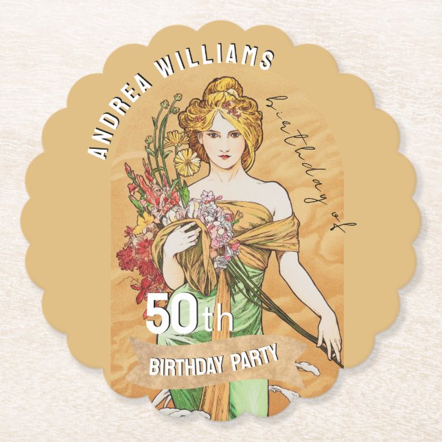 Dessous-de-verre En Papier Fête du 50e anniversaire, Déesse du printemps, Art (Devant)