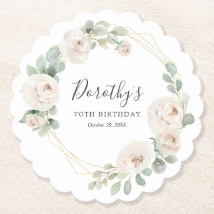 Dessous-de-verre En Papier Fête du 70e anniversaire Fleurs de rose blanche pe