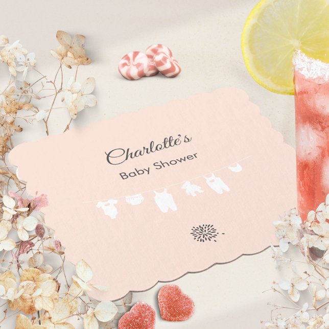 Dessous-de-verre En Papier Fête minimale bébé fille pêche clair (Light Peach Minimalist Baby Girl Shower Paper Coaster ©Susanne Sachers - Sunny Mind 🌞)