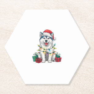 Dessous-de-verre En Papier Feu de Noël Feu de Noël Chapeau Malamute Chien Noë